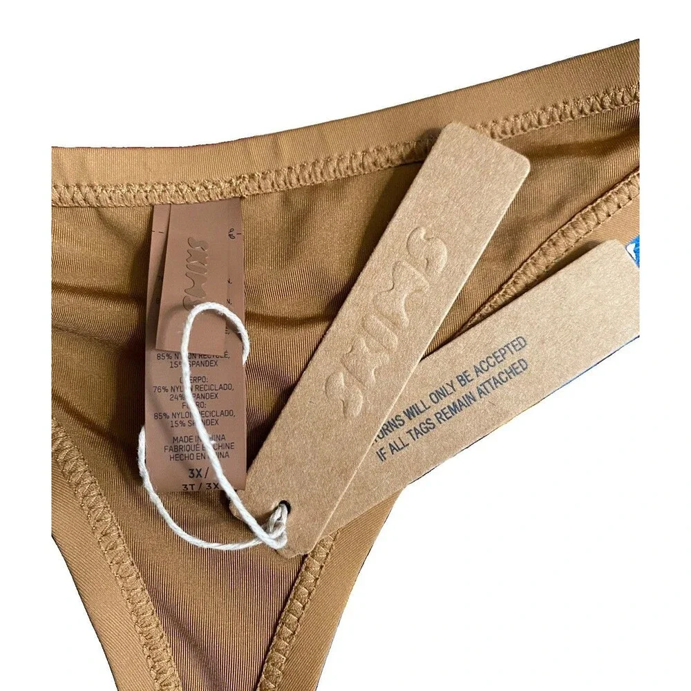 NWT Skims Swim Thong Bikini Bottom Womens 3XL Almond Brown High Cut Stretch